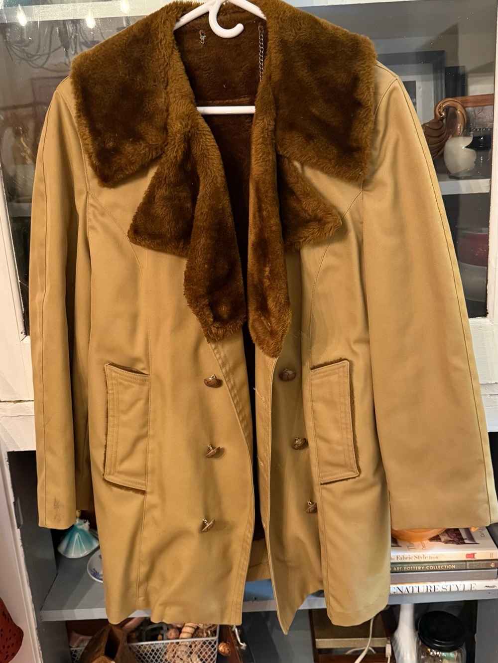 Vintage Mens Tan Coat with Faux Fur Collar - Classic Winter Jacket